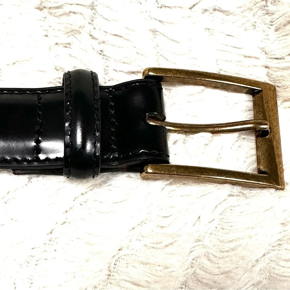 L.L.Bean  Genuine Leather Belt Size 42 Black, Gold Toned Buckle, Made in USA, 42